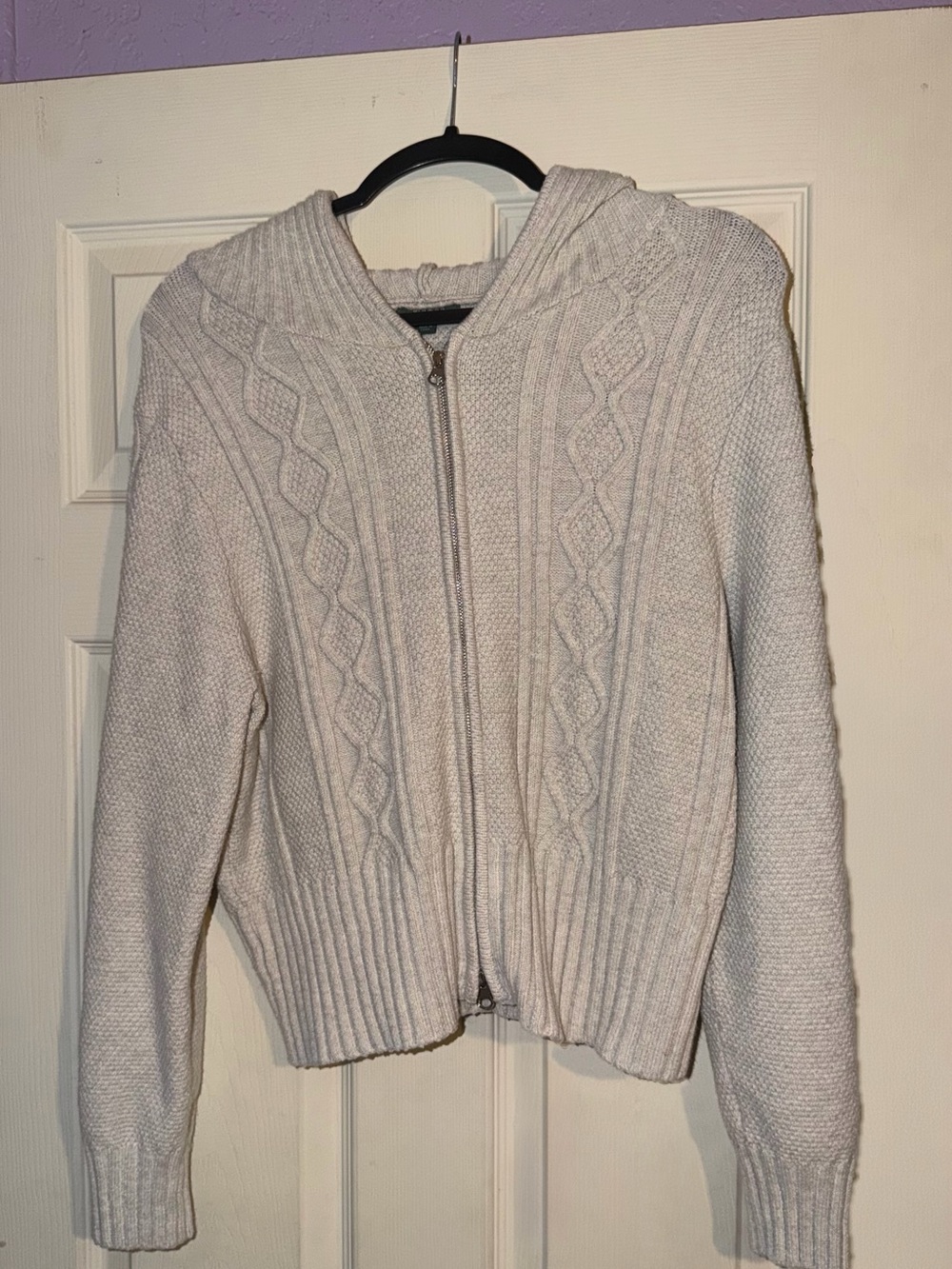 wild fable Cream Cable-Knit Zip Hoodie Sweater